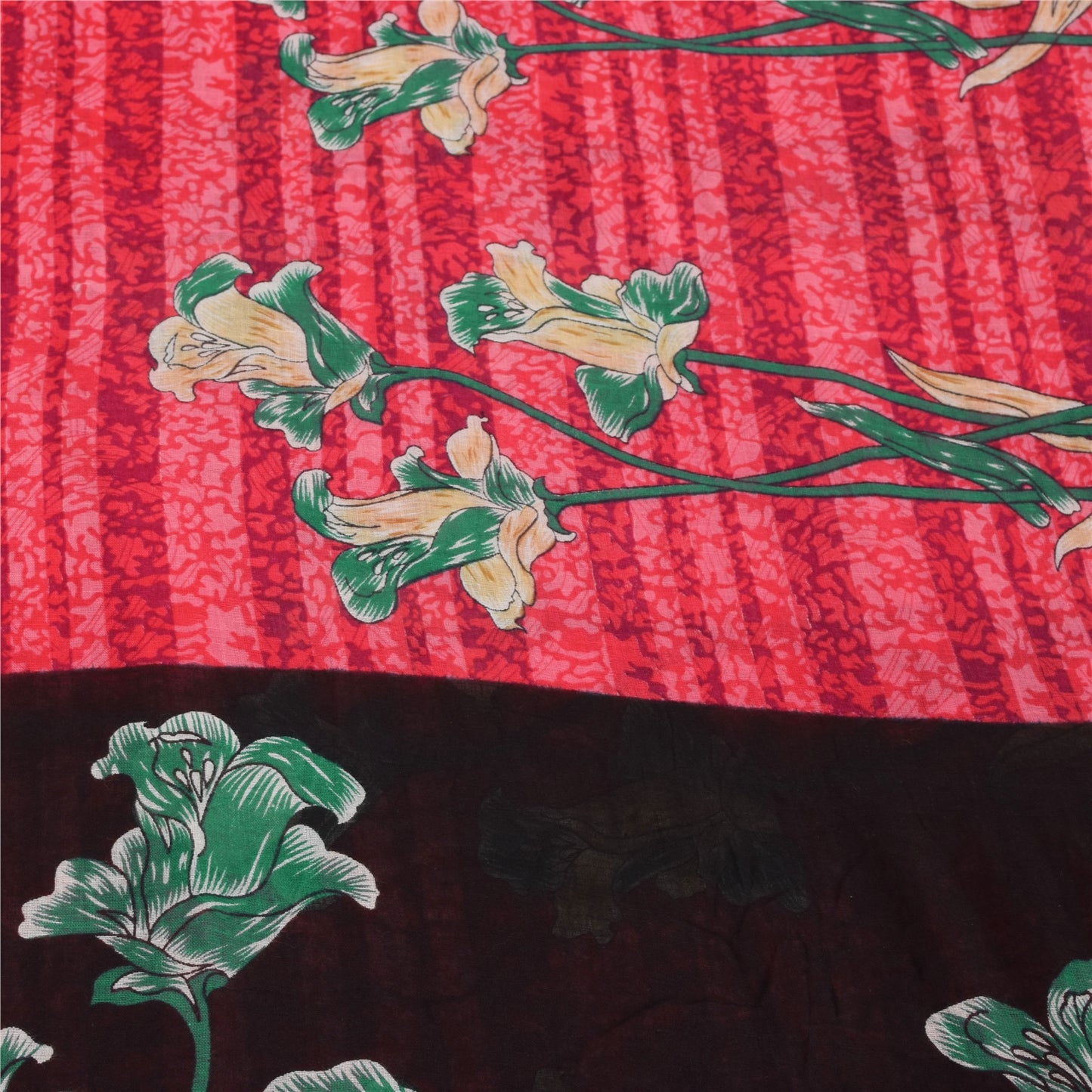 Sanskriti Vintage Sarees Indisk Rød Ren Bomuld Trykt Sari 5+ yard Håndværksstof