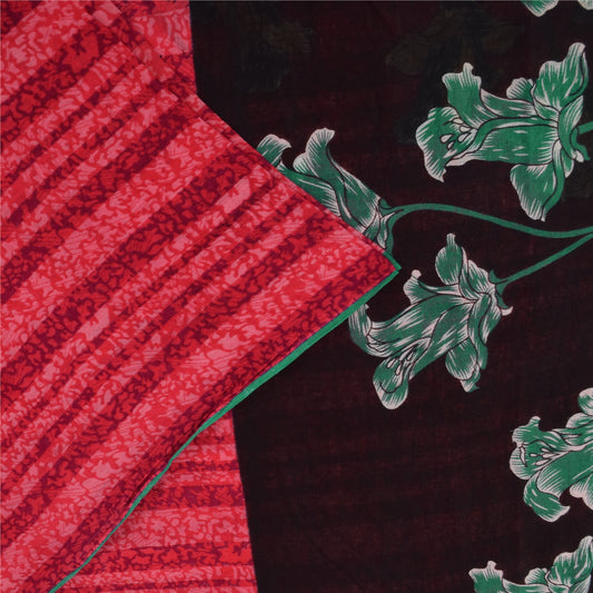 Sanskriti Vintage Sarees Indian Red Pure Cotton Printed Sari 5+yd Craft Fabric