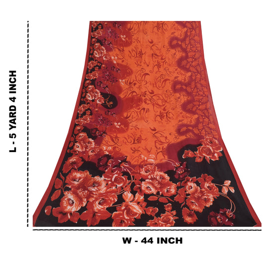 Sanskriti Vintage Sarees Indian Orange Pure Cotton Print Sari 5+yd Craft Fabric