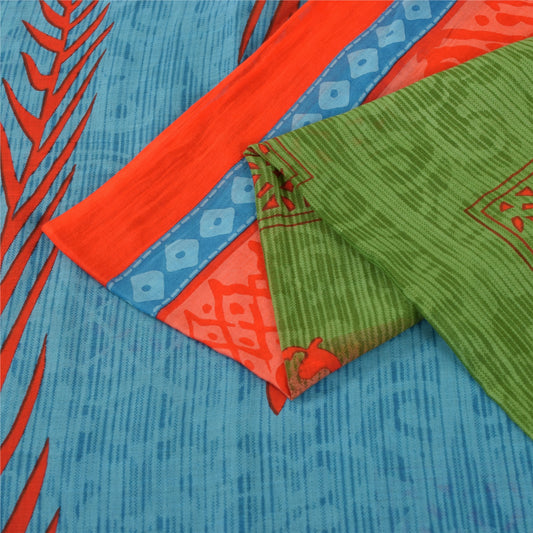 Sanskriti Vintage Sarees Pure Cotton Green Floral Printed Sari 5+yd Craft Fabric