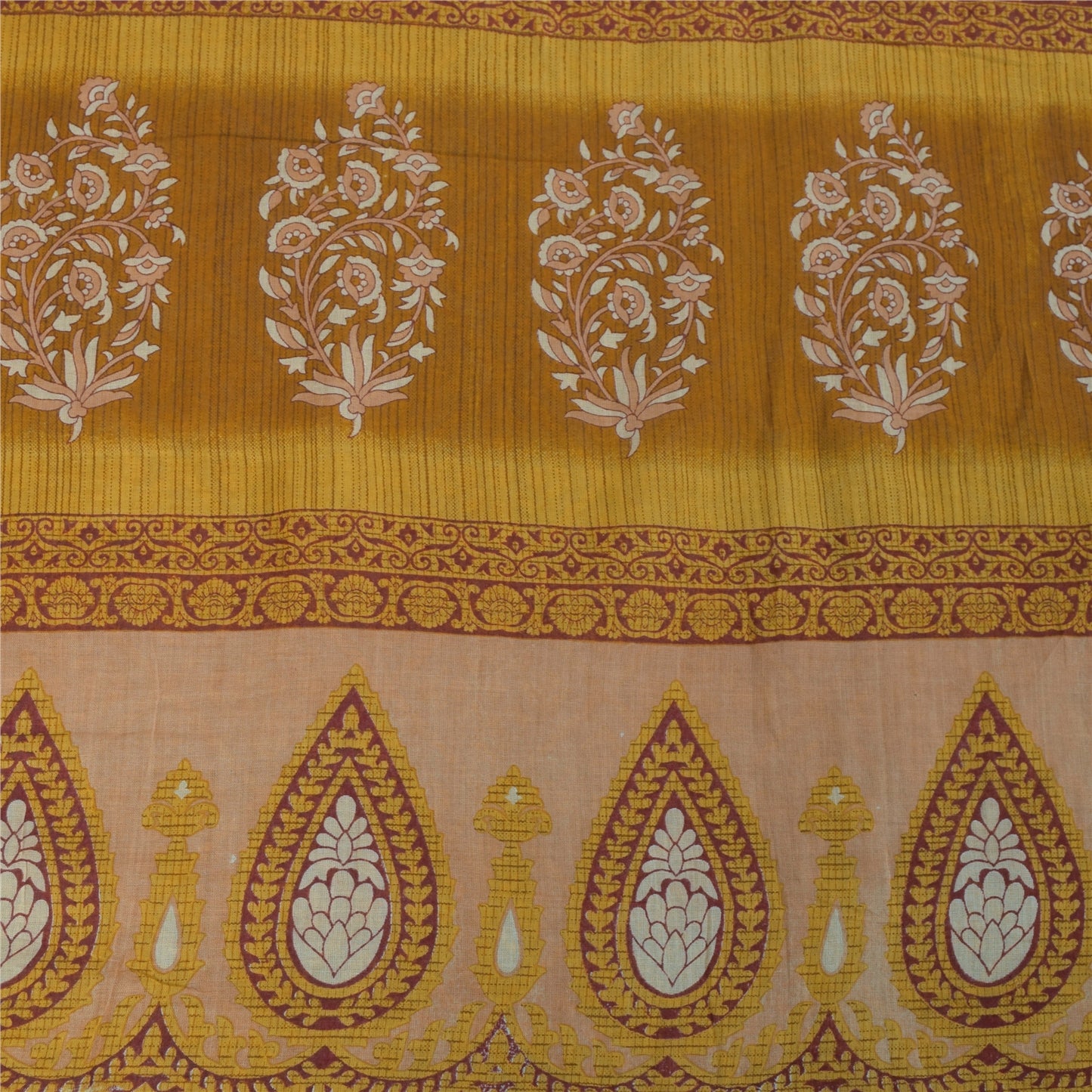 Sanskriti Vintage Sarees Indian Green Pure Cotton Printed Sari 5+yd Craft Fabric