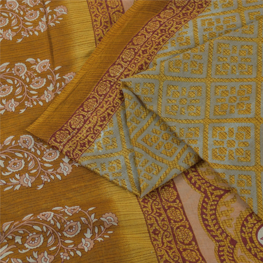 Sanskriti Vintage Sarees Indian Green Pure Cotton Printed Sari 5+yd Craft Fabric