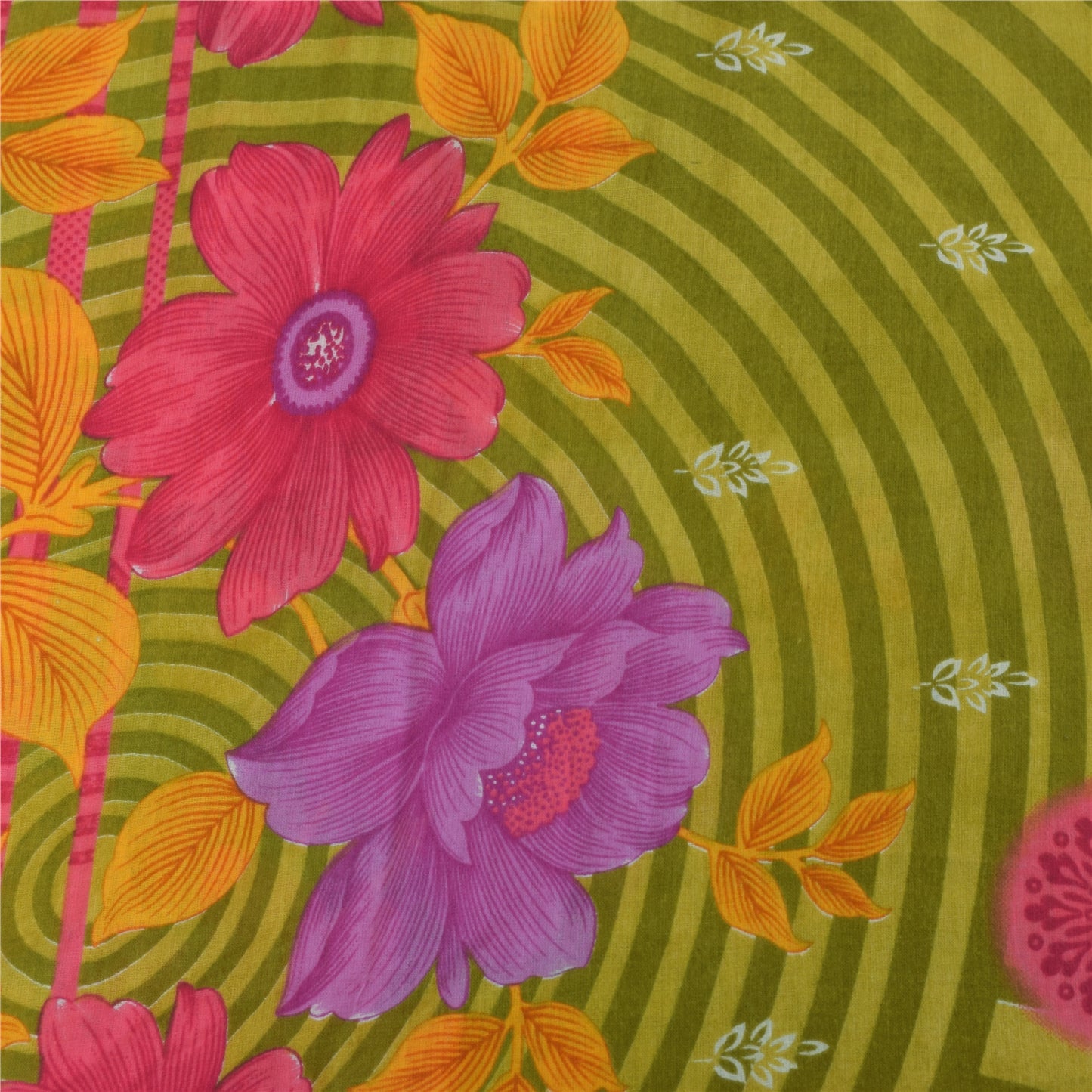 Sanskriti Vintage Sarees Green Pure Cotton Floral Printed Sari 5+yd Craft Fabric