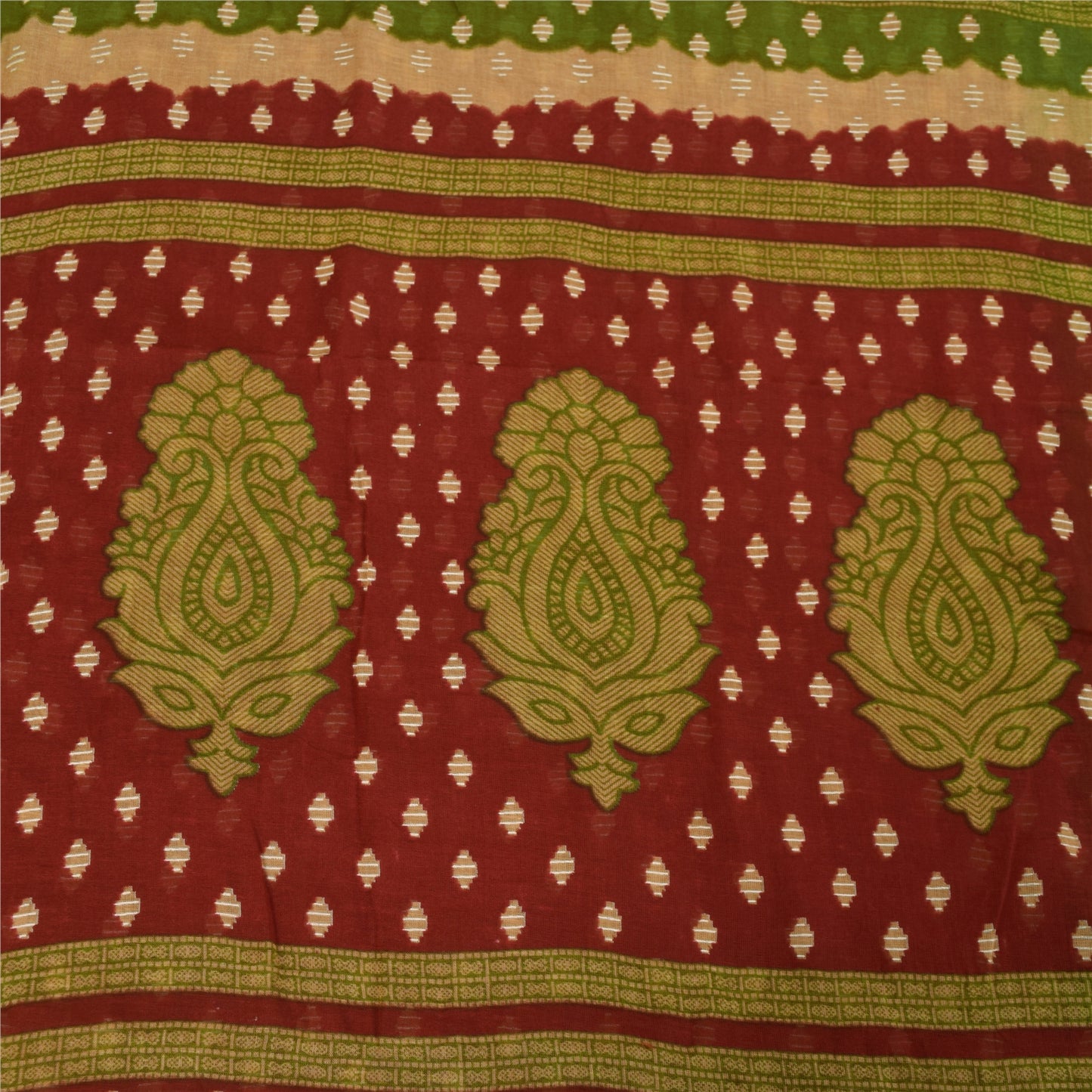 Sanskriti Vintage Sarees Indian Red Pure Cotton Printed Sari 5+yd Craft Fabric