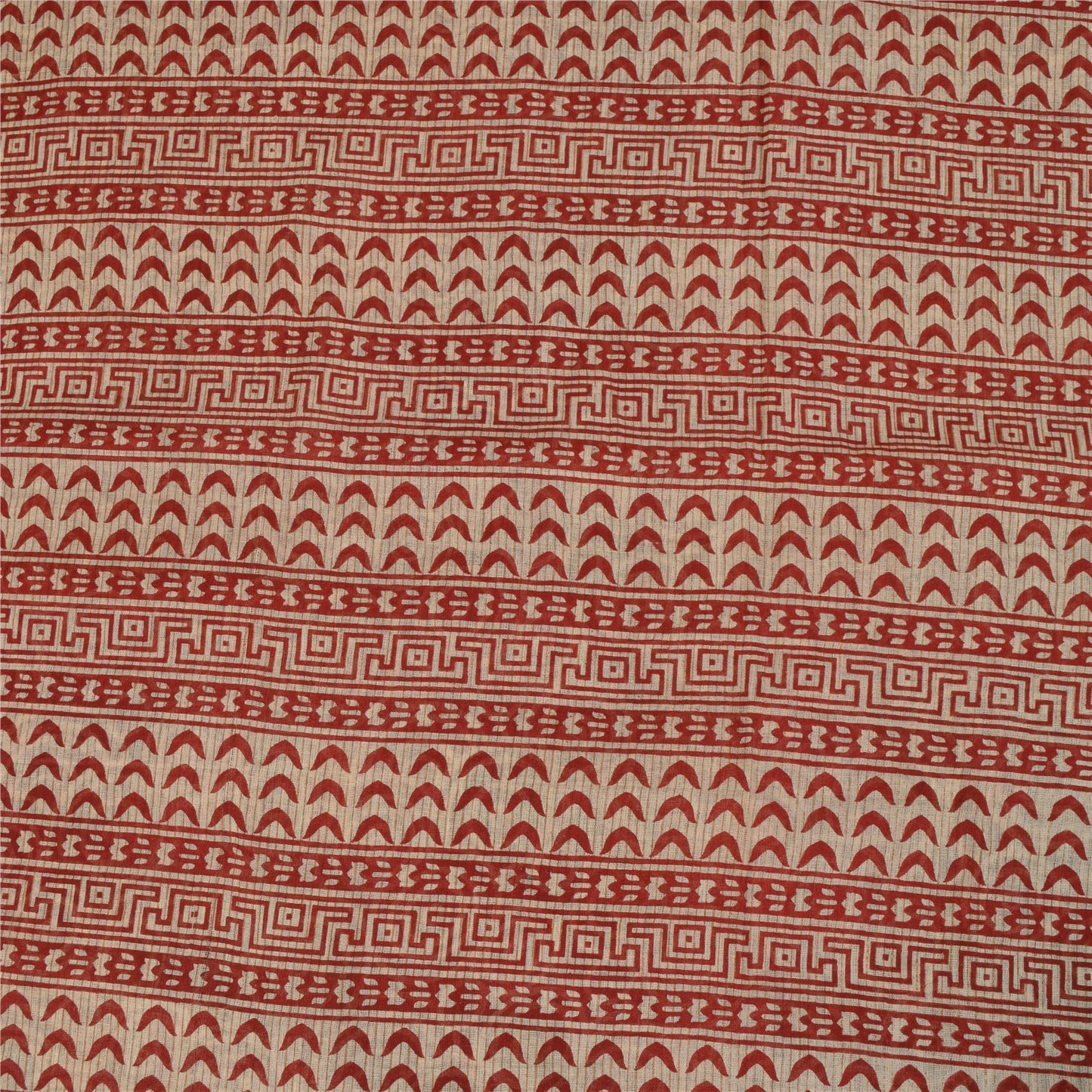 Sanskriti Vintage Sarees Red Pure Cotton Geometric Print Sari 5+yd Craft Fabric