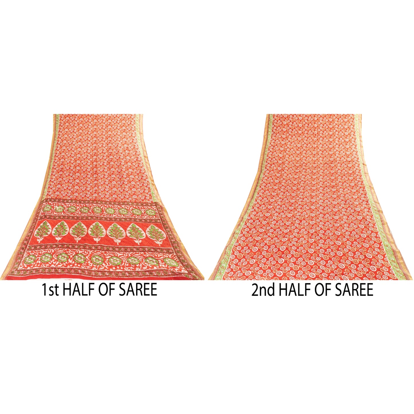 Sanskriti Vintage Sarees Indian Red Pure Cotton Printed Sari 5+yd Craft Fabric