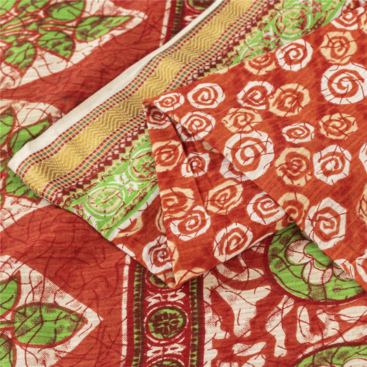 Sanskriti Vintage Sarees Indian Red Pure Cotton Printed Sari 5+yd Craft Fabric