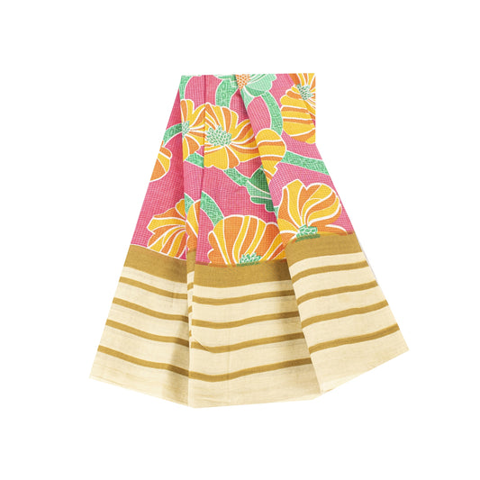 Sanskriti Vintage Sarees Indian Pink Pure Cotton Printed Sari 5+yd Craft Fabric