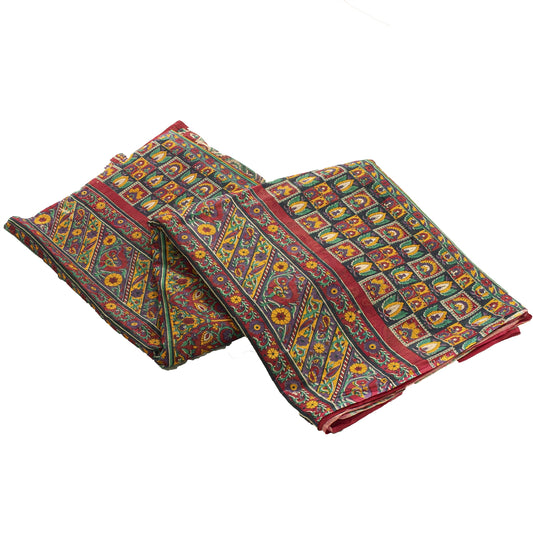 Sanskriti Vintage Sarees Multicolor Pure Cotton Printed Sari 5+yd Craft Fabric