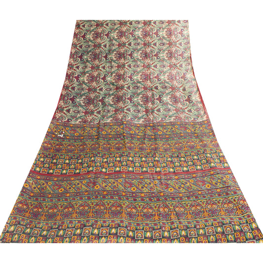 Sanskriti Vintage Sarees Multicolor Pure Cotton Printed Sari 5+yd Craft Fabric