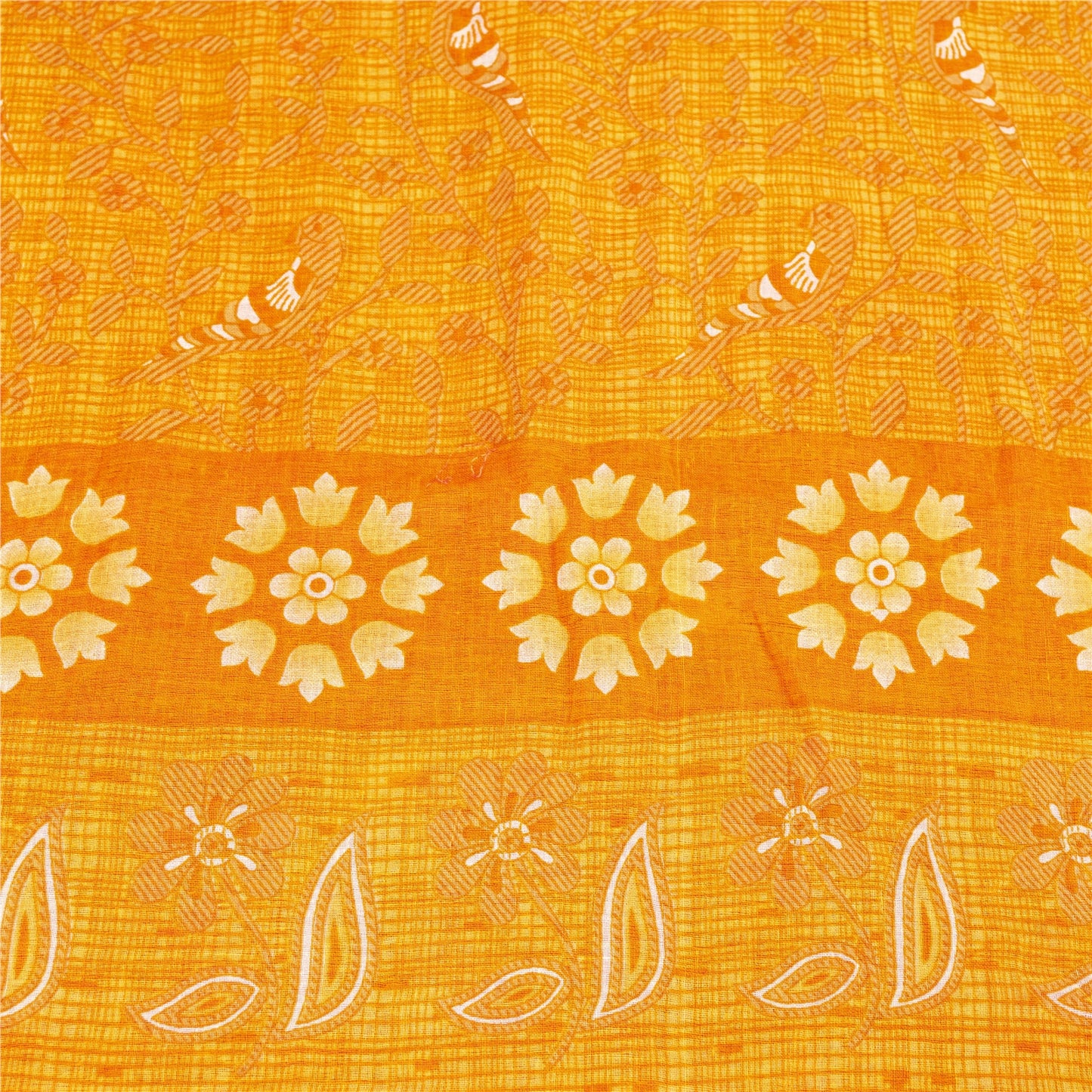 Sanskriti Vintage Sarees Red & Yellow Pure Cotton Printed Sari 5+yd Craft Fabric