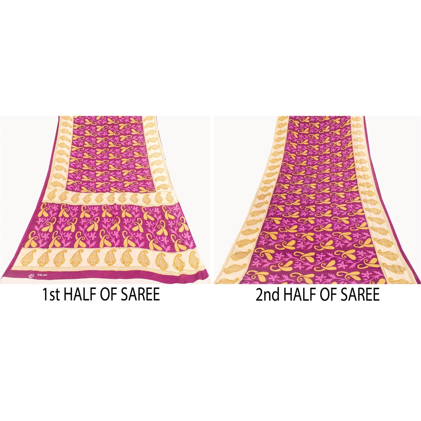 Sanskriti Vintage Sarees Pink Pure Cotton Paisley Printed Sari 5+yd Craft Fabric