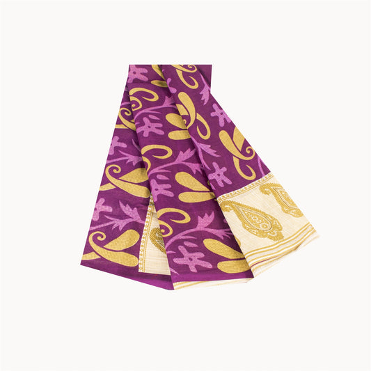 Sanskriti Vintage Sarees Pink Pure Cotton Paisley Printed Sari 5+yd Craft Fabric