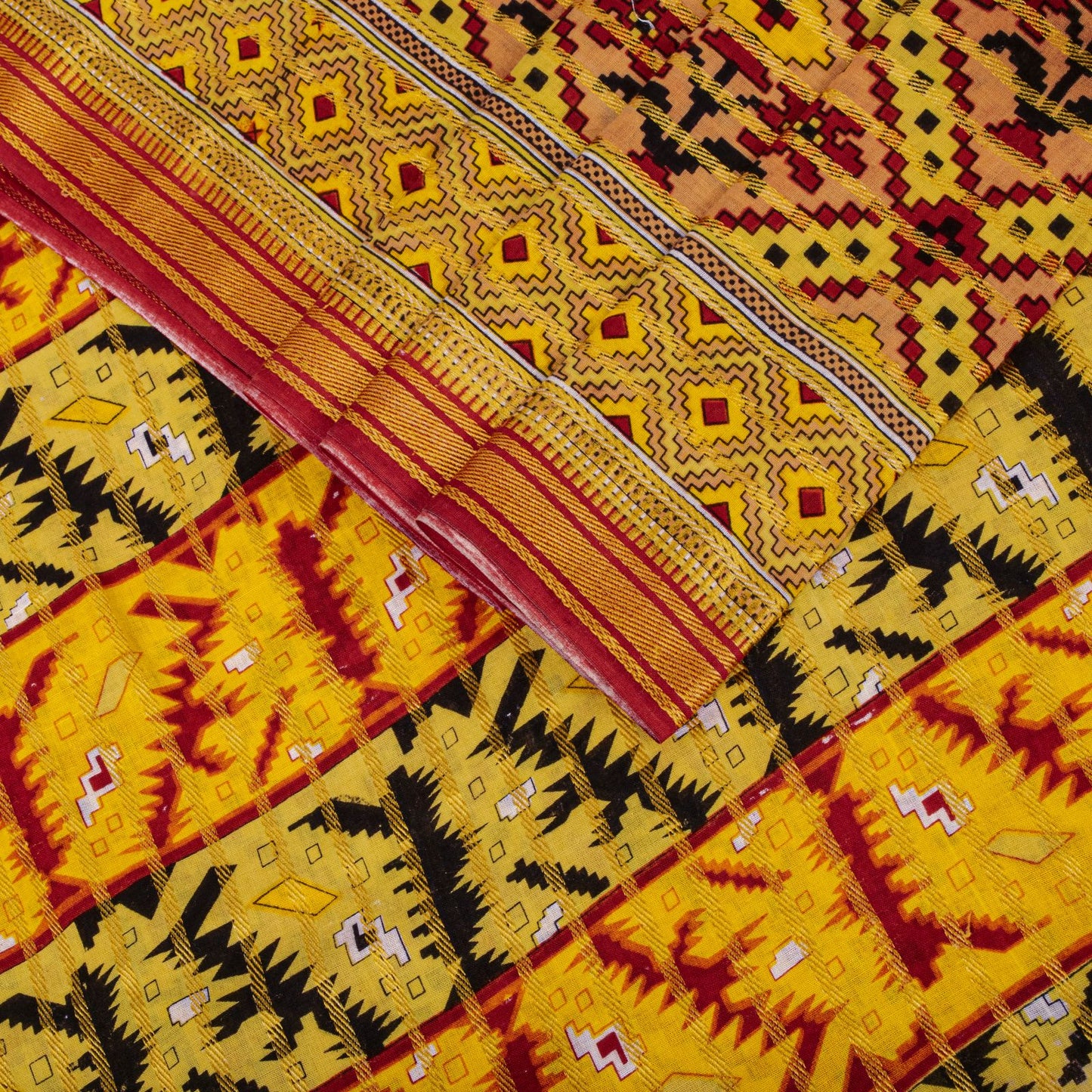 Sanskriti Vintage Saree Yellow Pure Cotton Patola Print-Woven Sari Fabric 5+Yard