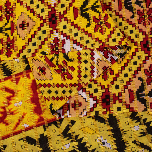 Sanskriti Vintage Saree Yellow Pure Cotton Patola Print-Woven Sari Fabric 5+Yard