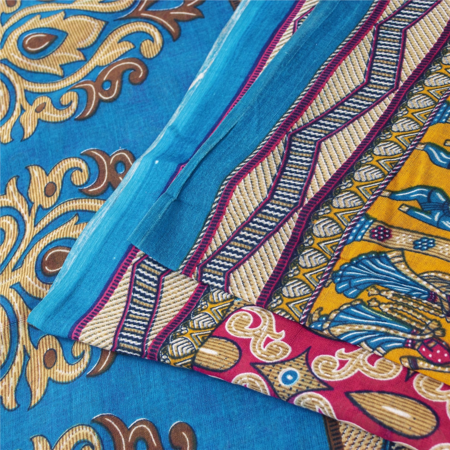 Sanskriti Vintage Sarees Red Pure Cotton Human Printed Sari 5+yd Craft Fabric