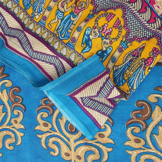 Sanskriti Vintage Sarees Red Pure Cotton Human Printed Sari 5+yd Craft Fabric