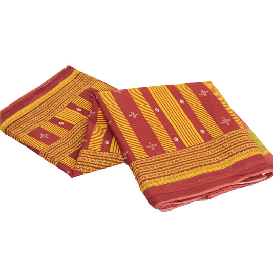 Sanskriti Vintage Sarees Indian Peach Pure Cotton Printed Sari 5+yd Craft Fabric