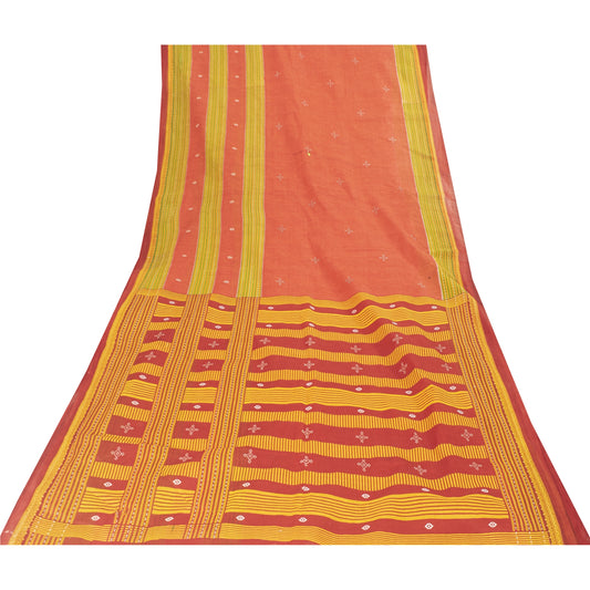 Sanskriti Vintage Sarees Indian Peach Pure Cotton Printed Sari 5+yd Craft Fabric