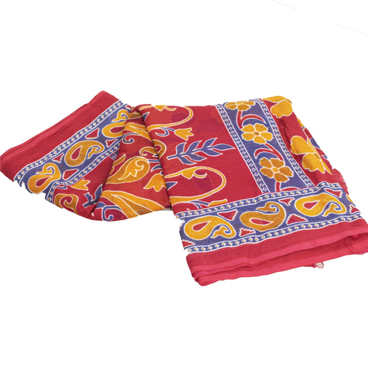 Sanskriti Vintage Sarees Indian Red Pure Cotton Printed Sari 5+yd Craft Fabric