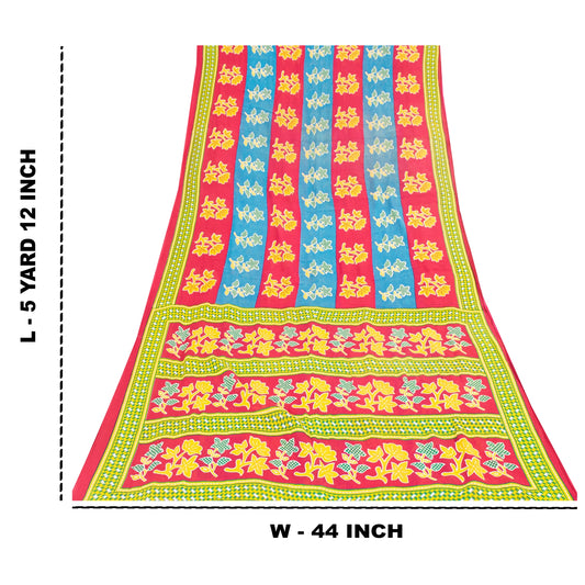 Sanskriti Vintage Sarees Multicolor Pure Cotton Printed Sari 5+yd Craft Fabric