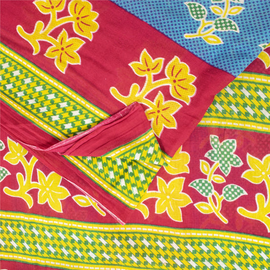 Sanskriti Vintage Sarees Multicolor Pure Cotton Printed Sari 5+yd Craft Fabric