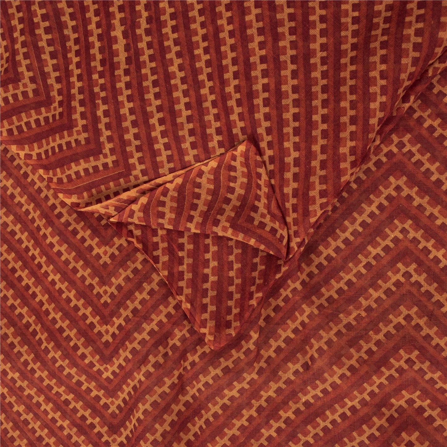 Sanskriti Vintage Sarees Dark Red 100% Pure Cotton Printed Sari 5yd Craft Fabric