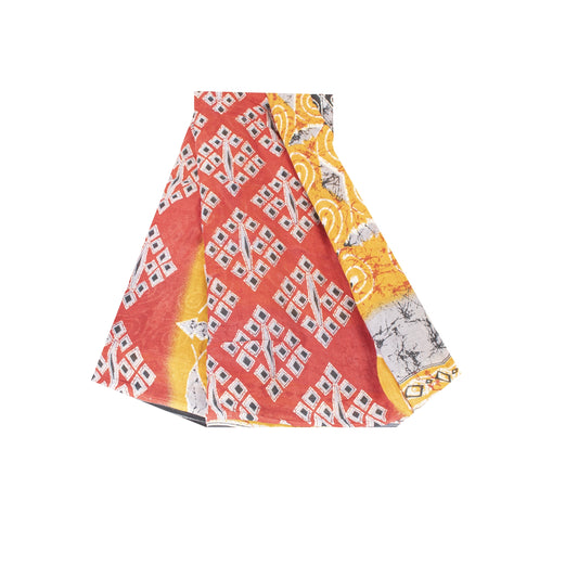 Sanskriti Vintage Sarees Yellow Pure Cotton Geometric Printed Sari 5+yd Fabric