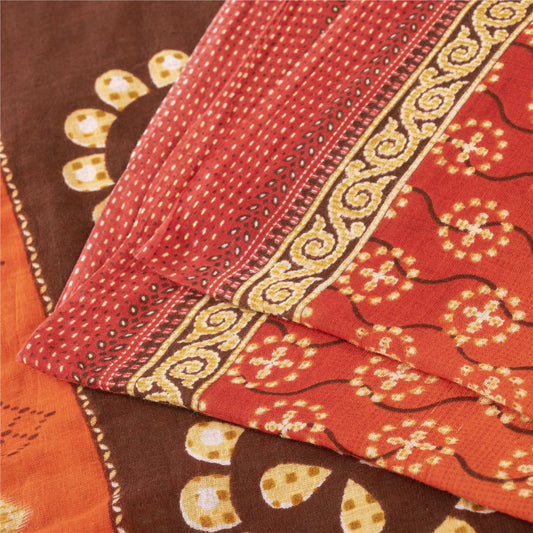 Sanskriti Vintage Sarees Peach 100% Pure Cotton Printed Sari 5+yd Craft Fabric