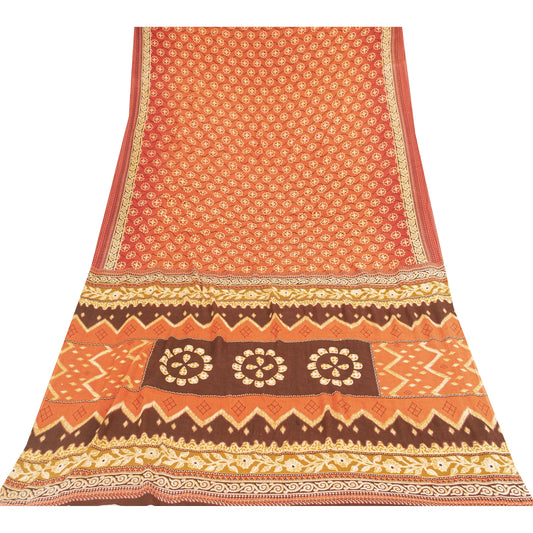 Sanskriti Vintage Sarees Peach 100% Pure Cotton Printed Sari 5+yd Craft Fabric