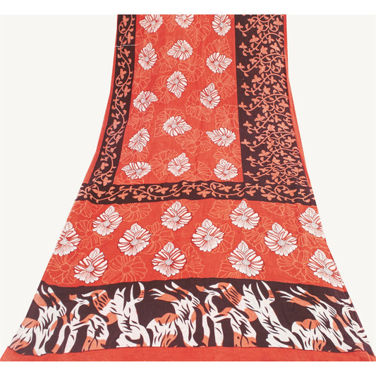 Sanskriti Vintage Sarees Indian Red Pure Cotton Printed Sari 5+yd Craft Fabric