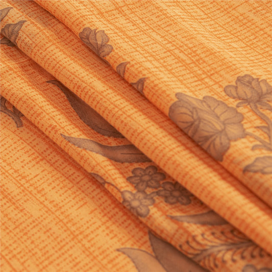 Sanskriti Vintage Sarees Indian Yellow Pure Cotton Print Sari 5+yd Craft Fabric