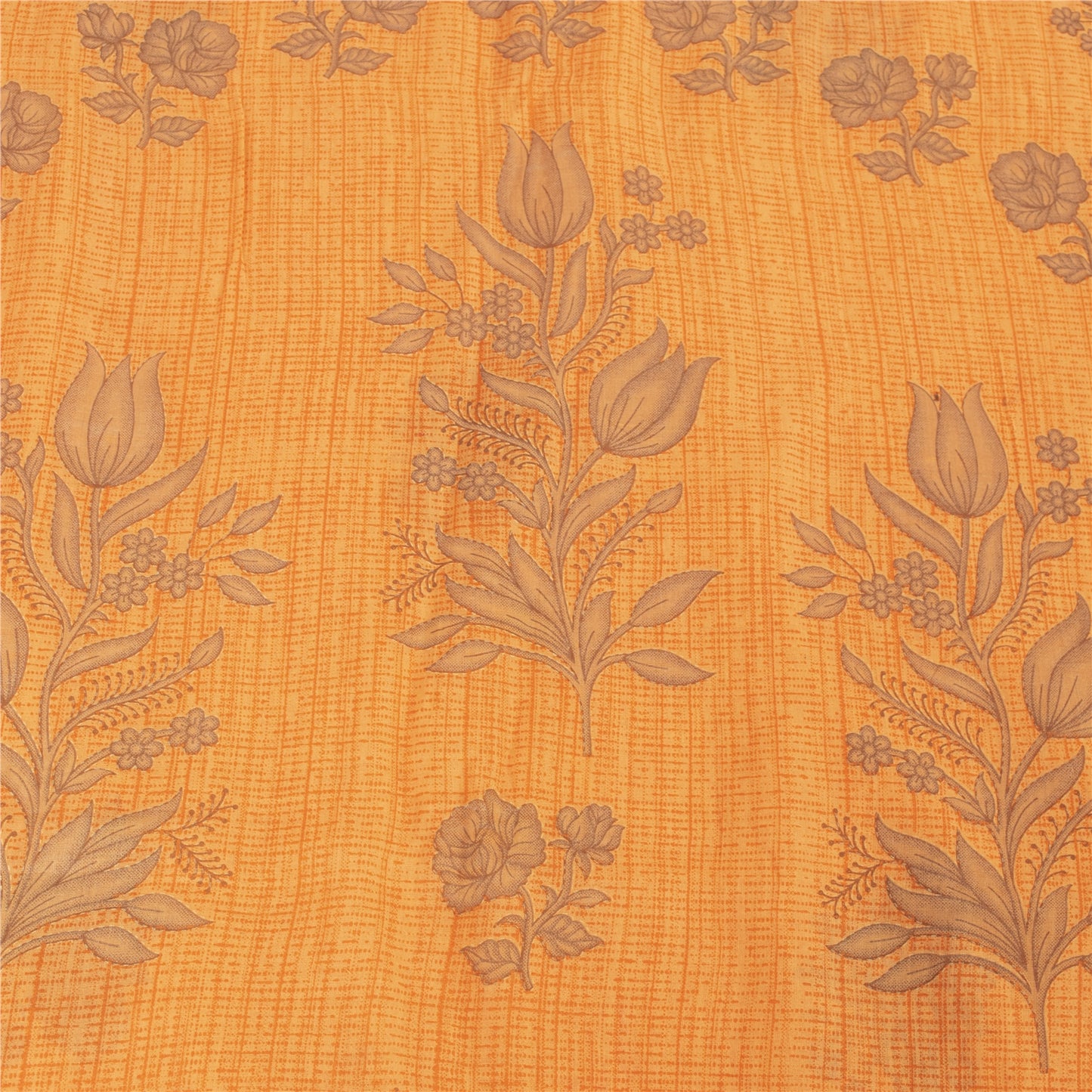 Sanskriti Vintage Sarees Indian Yellow Pure Cotton Print Sari 5+yd Craft Fabric