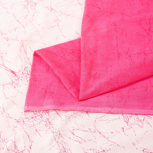 Sanskriti Vintage Sarees White & Pink Pure Cotton Batik Print Sari 6+yd Fabric