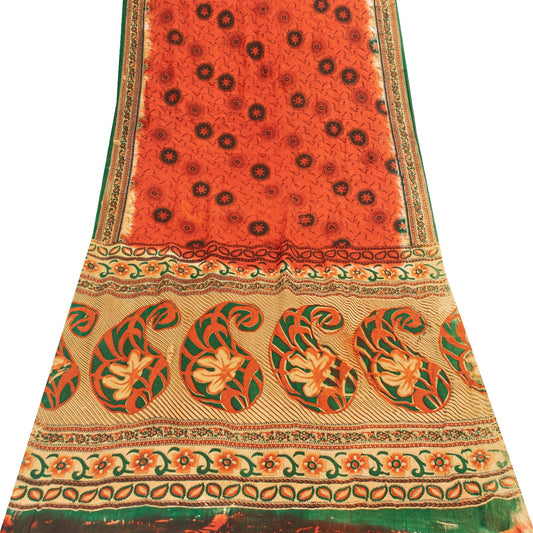 Sanskriti Vintage Sarees Indian Red Pure Cotton Printed Sari 5+yd Craft Fabric