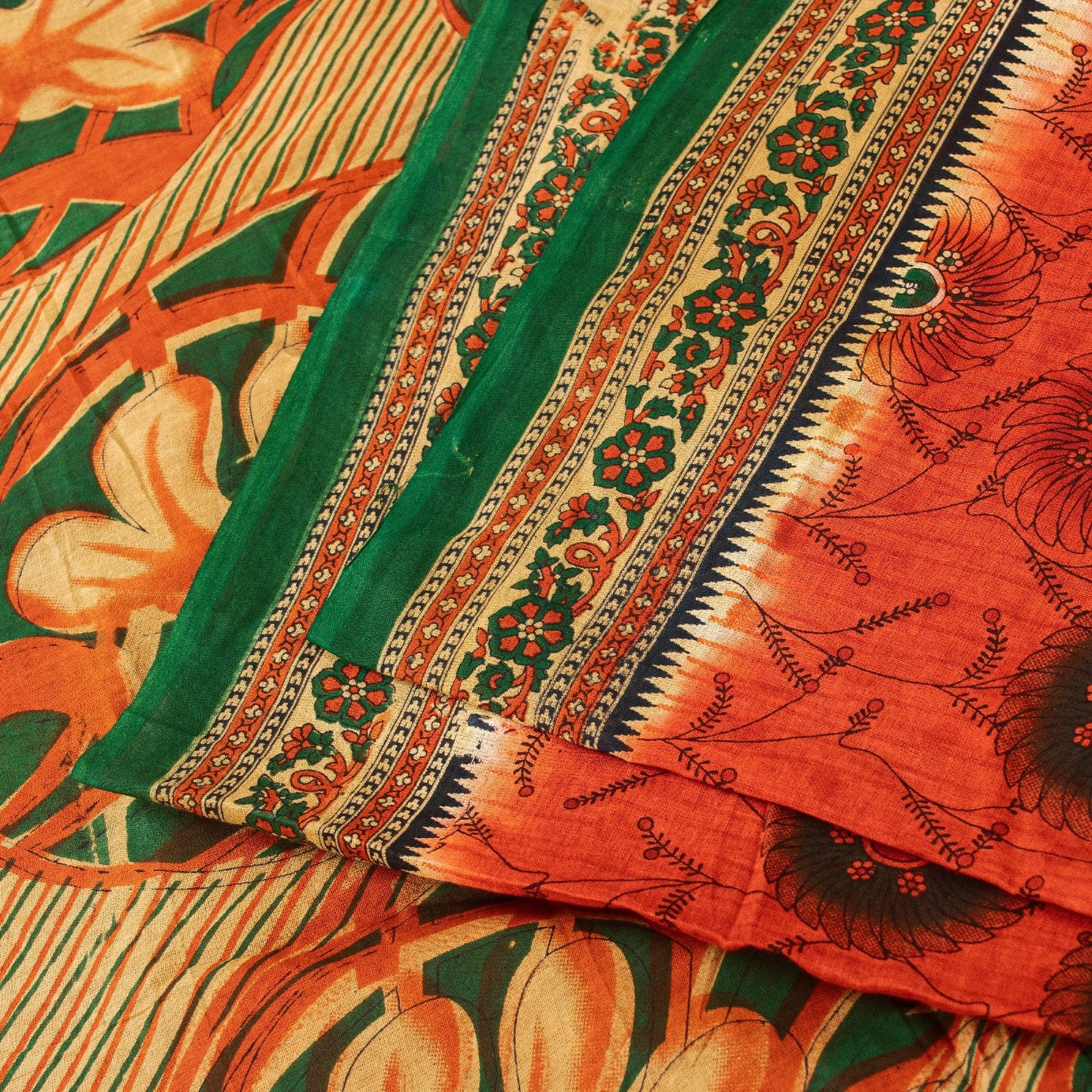 Sanskriti Vintage Sarees Indian Red Pure Cotton Printed Sari 5+yd Craft Fabric