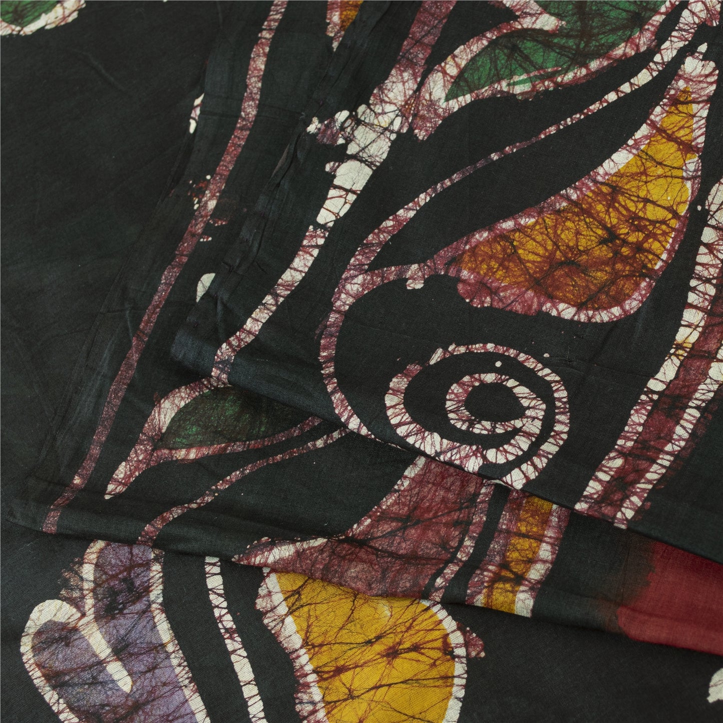 Sanskriti Vintage Sarees Red & Black 100%Pure Cotton Batik Work Sari 5+yd Fabric