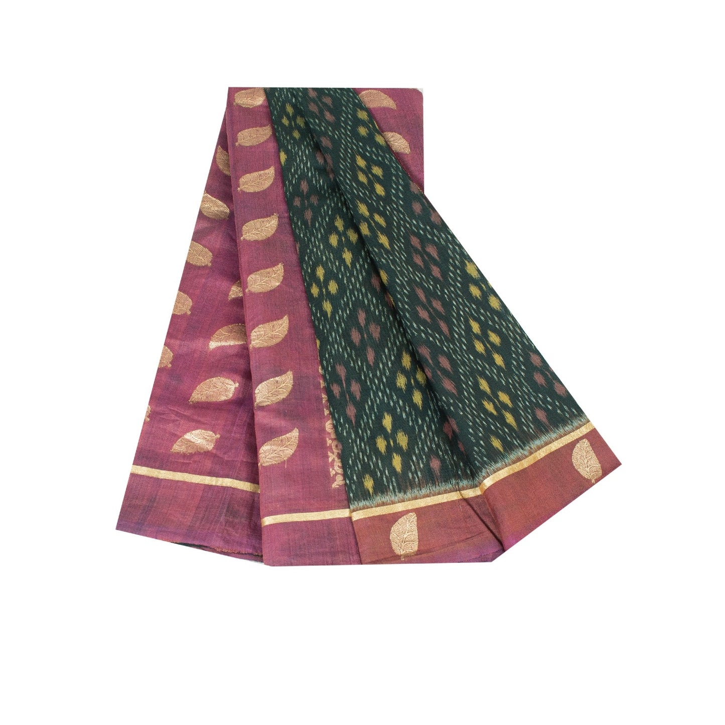 Sanskriti Vintage Sarees Black Pure Cotton Ikat & Zari Woven 5+yd Authentic Sari