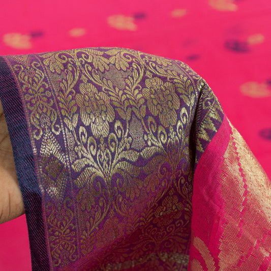 Sanskriti Vintage Sarees Pure Cotton Floral ZariWoven 5+yd Sari Recycled Fabric