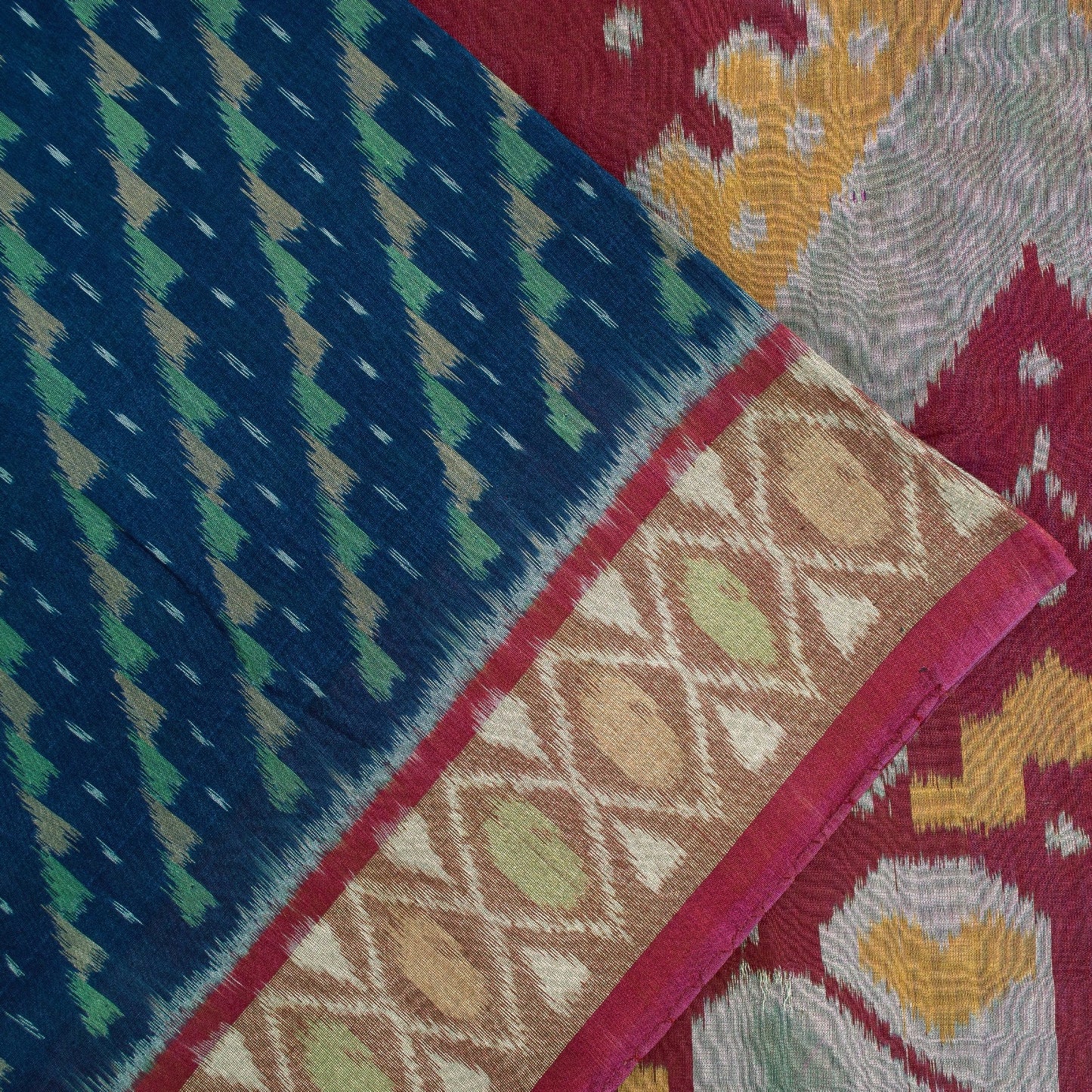 Sanskriti Vintage Sarees Blue Ikat Handwoven Odisha Pure Cotton Sari 5+yd Fabric