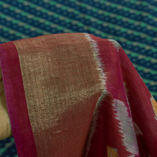 Sanskriti Vintage Sarees Blue Ikat Handwoven Odisha Pure Cotton Sari 5+yd Fabric