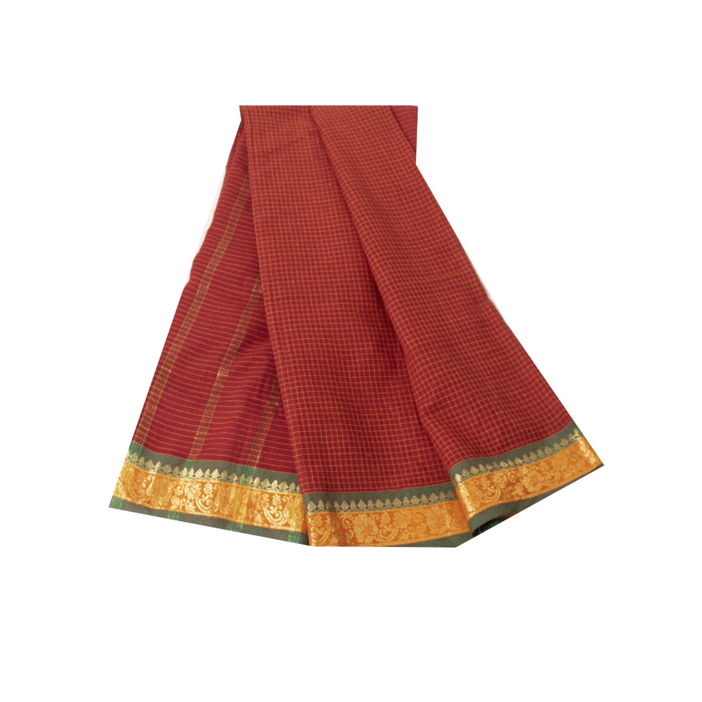 Sanskriti Vintage Sarees Dark Red Pure Cotton Chettinad HandWoven Tamilnadu Sari