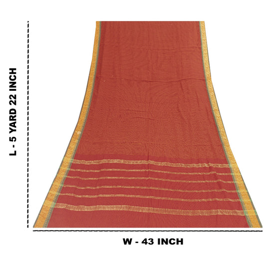 Sanskriti Vintage Sarees Dark Red Pure Cotton Chettinad HandWoven Tamilnadu Sari