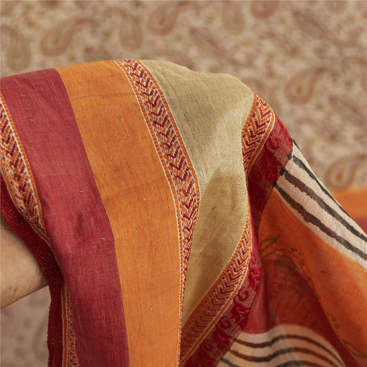 Sanskriti Vintage Sarees Cream Pure Cotton Hand Block Printed 5+YD Textile Sari