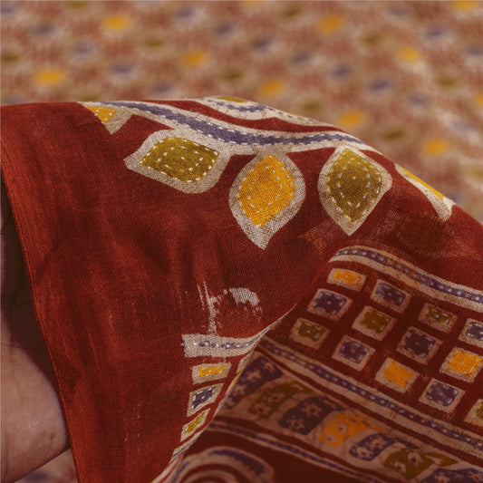 Sanskriti Vintage Sarees Cream Pure Cotton Floral Kantha Printed 5+YD Decor Sari