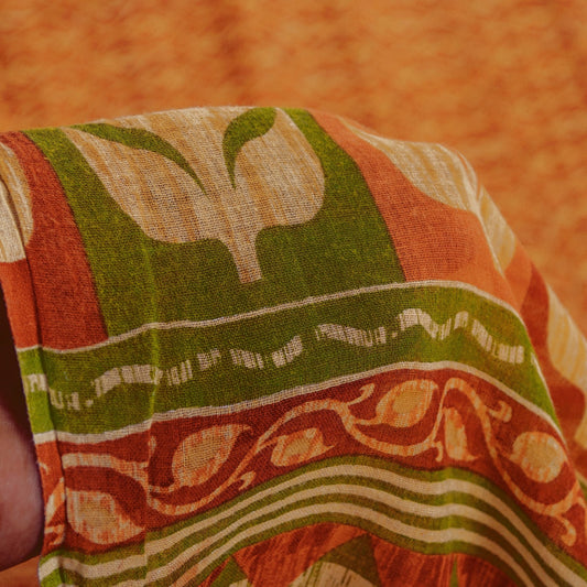 Sanskriti Vintage Sarees Saffron 100%Pure Cotton Floral Printed 5+YD Indian Sari