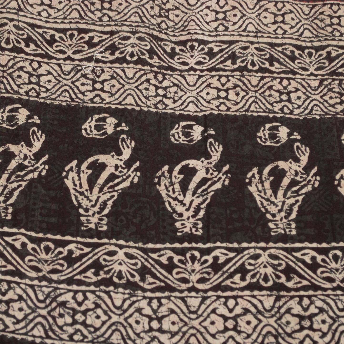 Sanskriti Vintage Sarees Red & Black Pure Cotton Batik Print Sari 5+yd Fabric