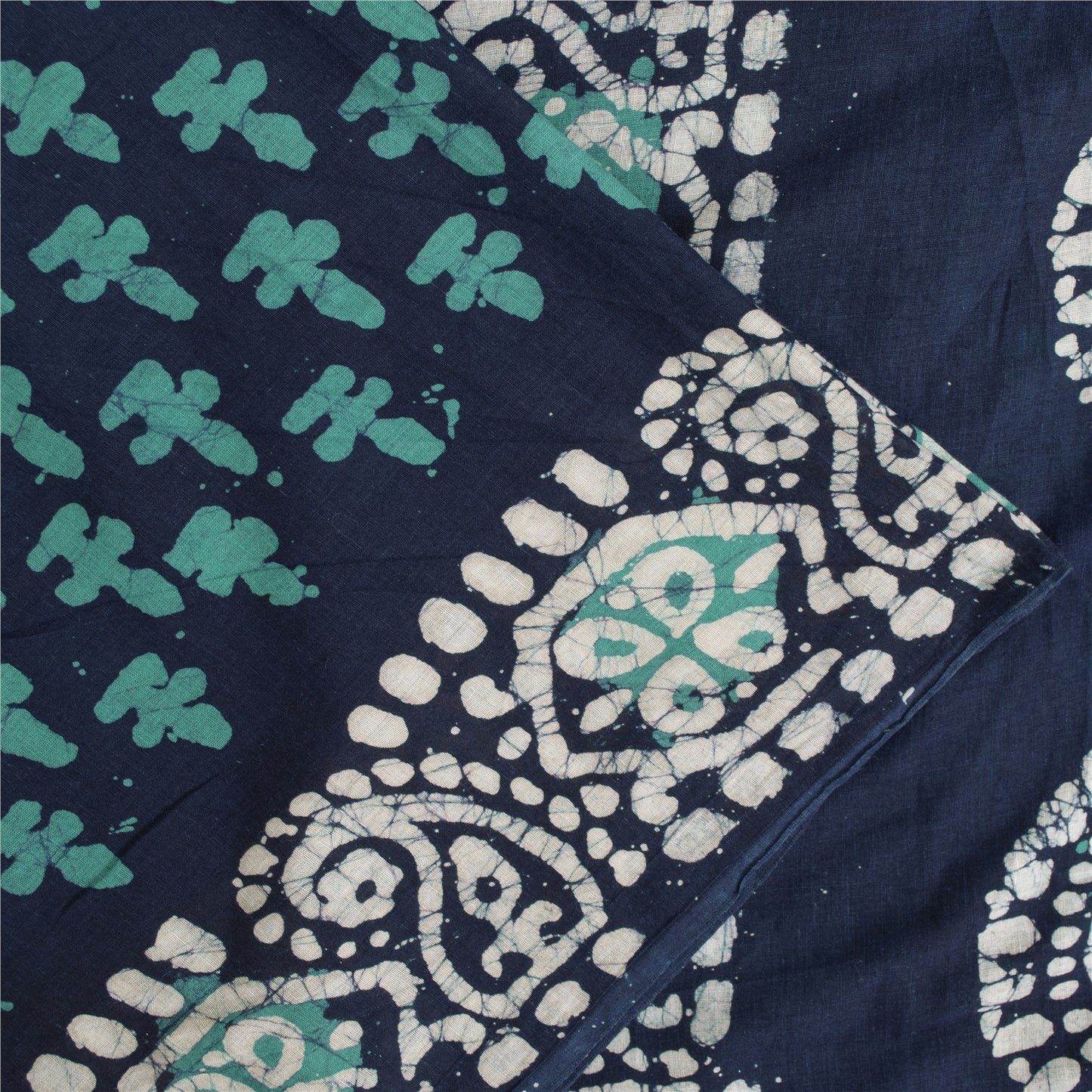 Sanskriti Vintage Sarees Blue 100% Pure Cotton Batik Work Sari 6+yd Craft Fabric