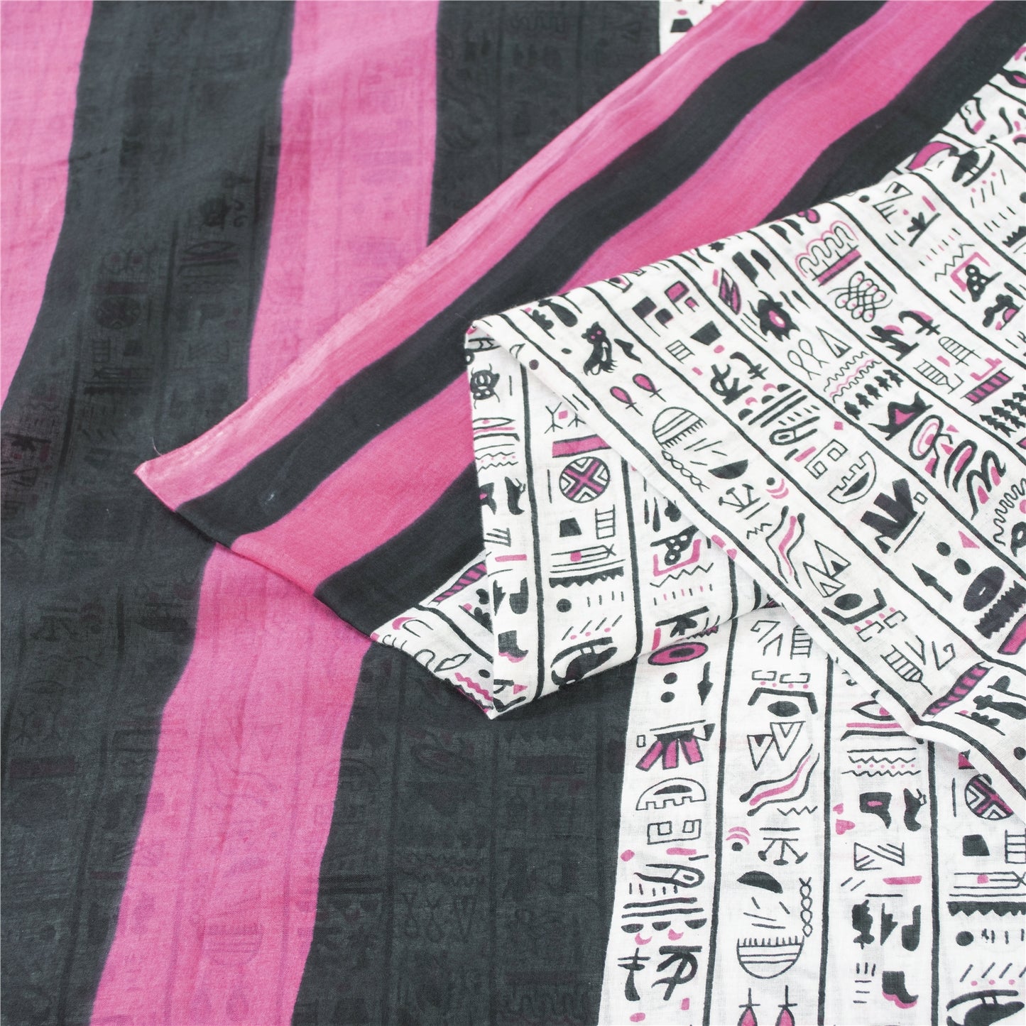 Sanskriti Vintage Sarees White Pure Cotton Various Print Sari 5+yd Craft Fabric