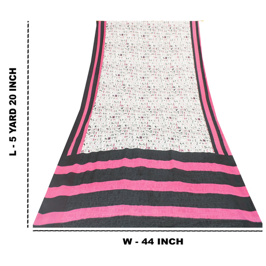 Sanskriti Vintage Sarees White Pure Cotton Various Print Sari 5+yd Craft Fabric